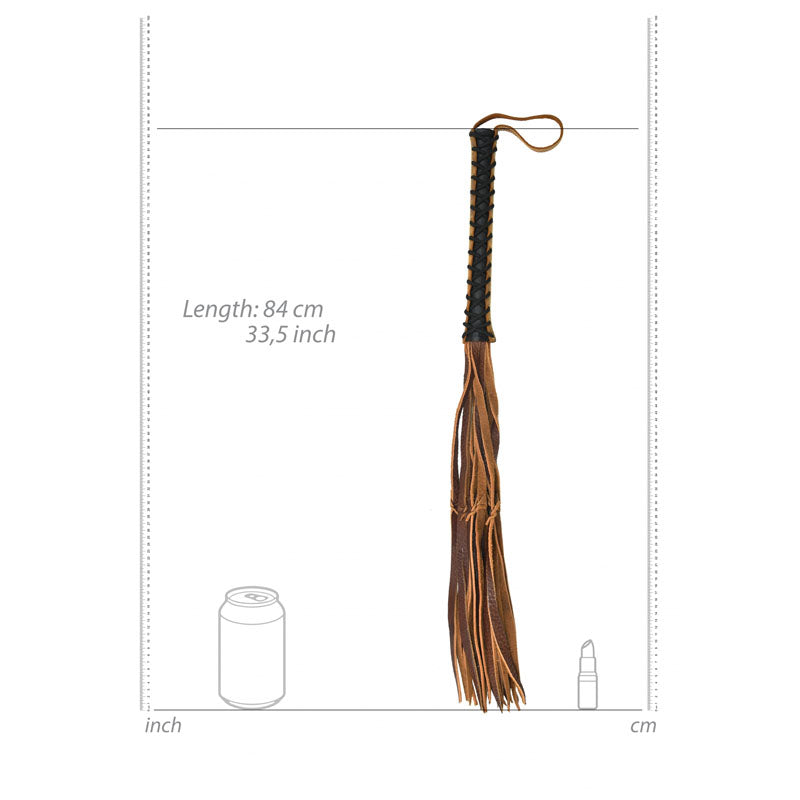 OUCH! Italian Leather 12 Stylish Tails & 12 Inch handle - Brown 84 cm Flogger Whip