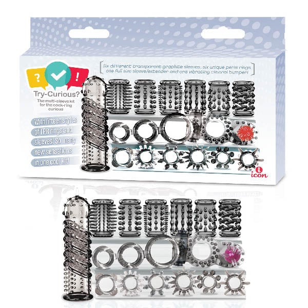 Try-Curious Cock Ring & Sleeve Set - Clear - 15 Piece Set A$40.68 Fast shipping