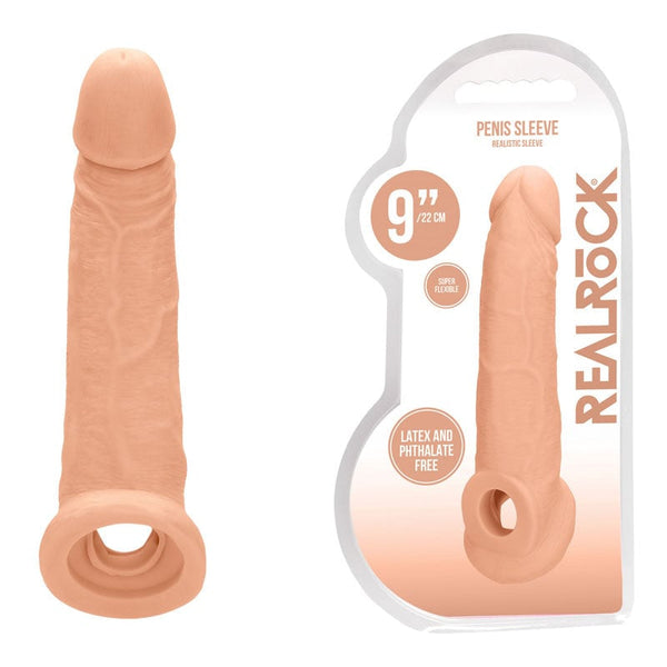 REALROCK 9’’ Realistic Penis Extender with Rings - Flesh 22.9 cm Penis Extension