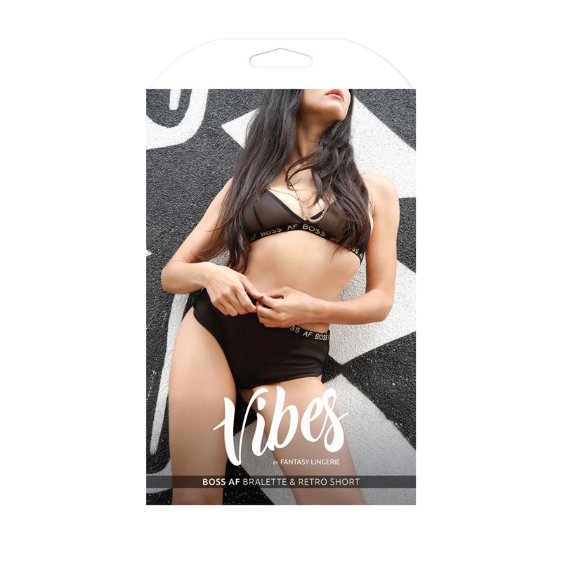 Vibes Boss AF Bralette & Retro Short - Black - S/M Size A$53.19 Fast shipping