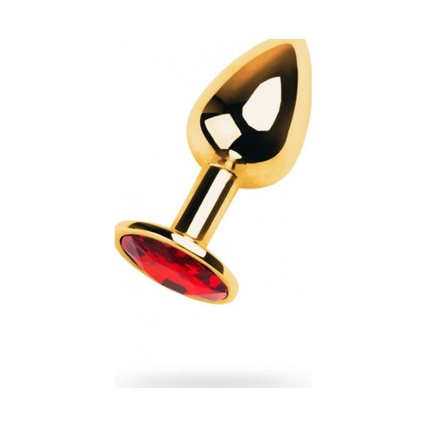 Gold Metal Anal Plug w Red Ruby Gem Small