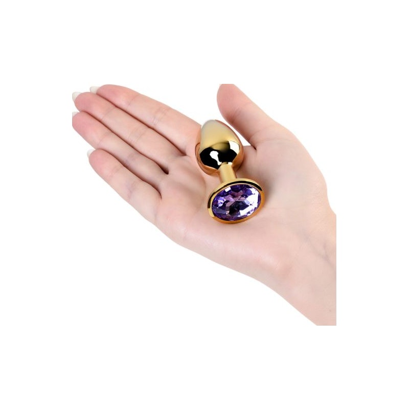 Gold Metal Anal Plug w Amethyst Crystal Small