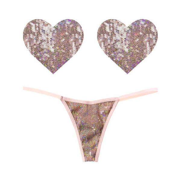 Bubbly Feels Nude Sequin Pantie & Heart Pastie Set