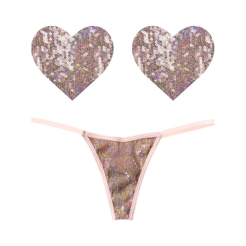 Bubbly Feels Nude Sequin Pantie & Heart Pastie Set