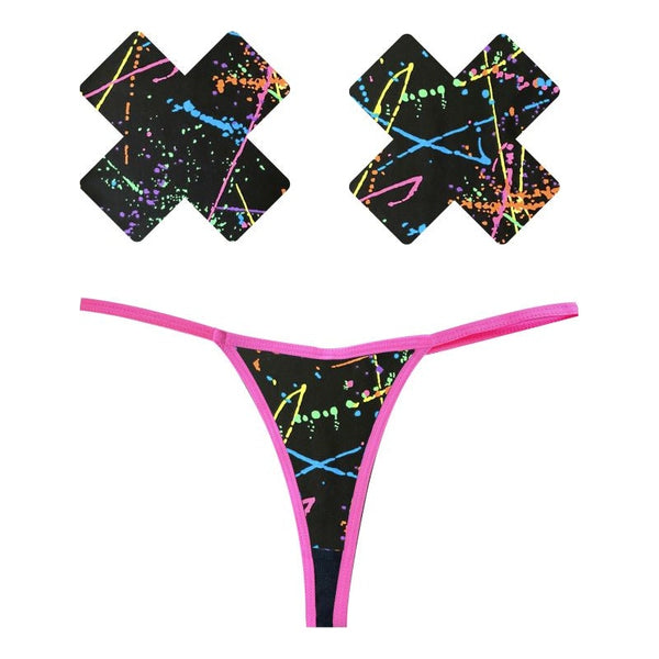 Graffiti Neon G-String & X Pastie Set