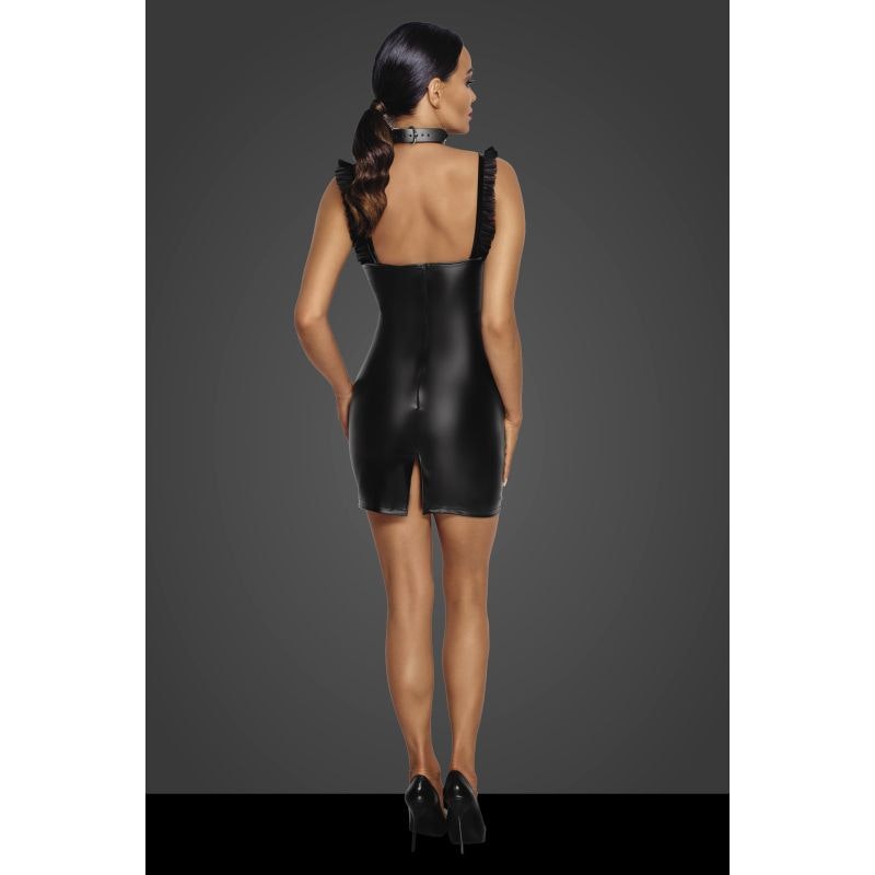 Power Wetlook Short Dress w Front Tulle Inserts