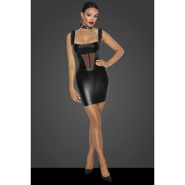 Power Wetlook Short Dress w Front Tulle Inserts