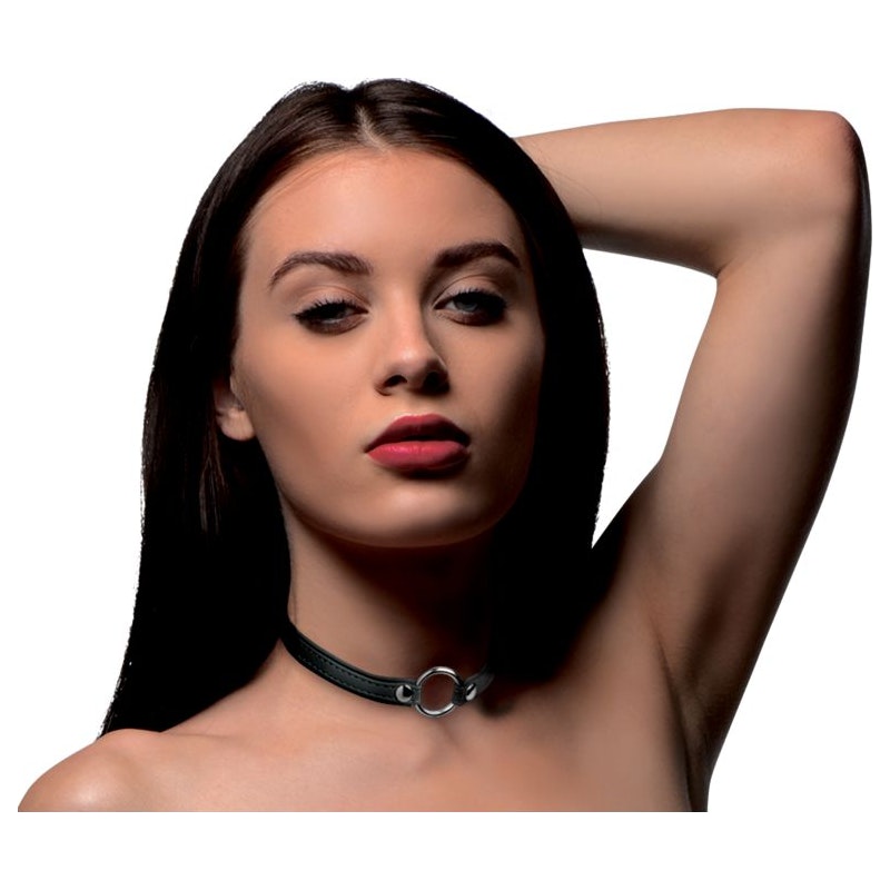 Sex Pet Leather Choker w/ Silver Ring Black