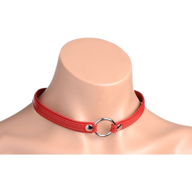 Fiery Pet Leather Choker w/ Silver Ring Red