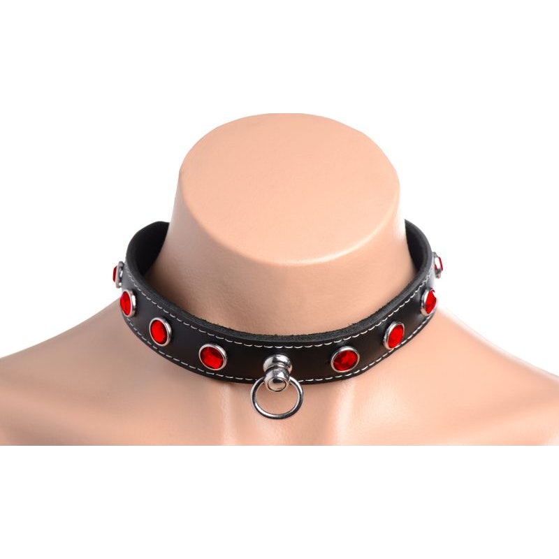 Bling Vixen Leather Choker w/ Red Rhinestones