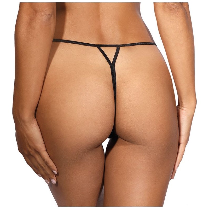 Lace Open Front G-String Black