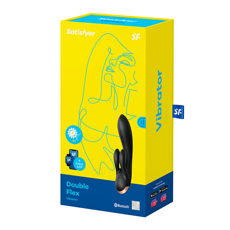 Satisfyer Double Flex - Black USB Rechageable Rabbit Vibrator with App Control