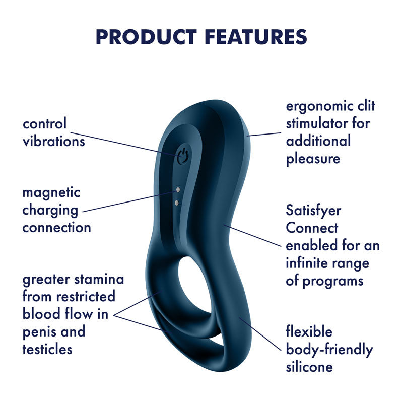 Satisfyer Epic Duo - Navy Blue USB Rechargeable Cock & Balls Ring with App Control