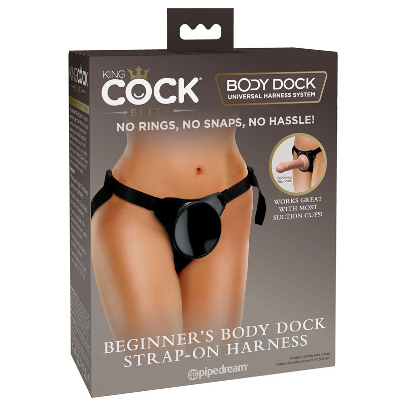 King Cock Elite Beginner's Body Dock Strap-On Harness - Black Adjustable Strap-On Harness (No probe