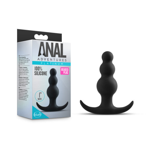 Blush Novelties Anal Adventures Platinum Beaded Plug - Black 7.6 cm (3'') Silicone Butt Plug