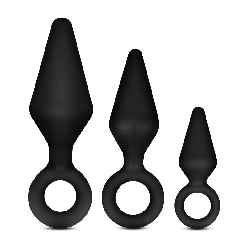 Anal Adventures Platinum Loop Plug Kit - Black Butt Plugs - Set of 3 Sizes