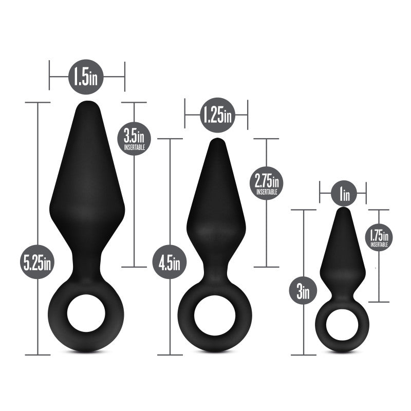 Anal Adventures Platinum Loop Plug Kit - Black Butt Plugs - Set of 3 Sizes