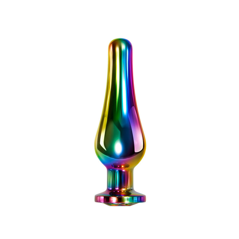 Evolved Rainbow Metal Plug - Medium - Coloured 11.1 cm Medium Butt Plug with Gem Base
