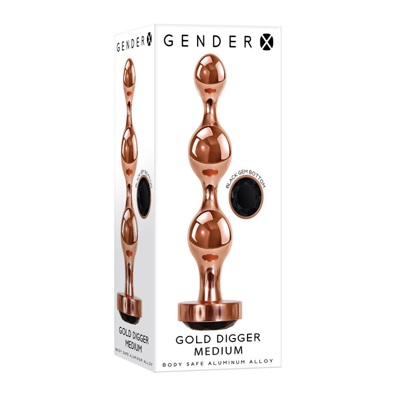 Gender X GOLD DIGGER Medium - Rose Gold Medium Butt Plug with Black Gem Base