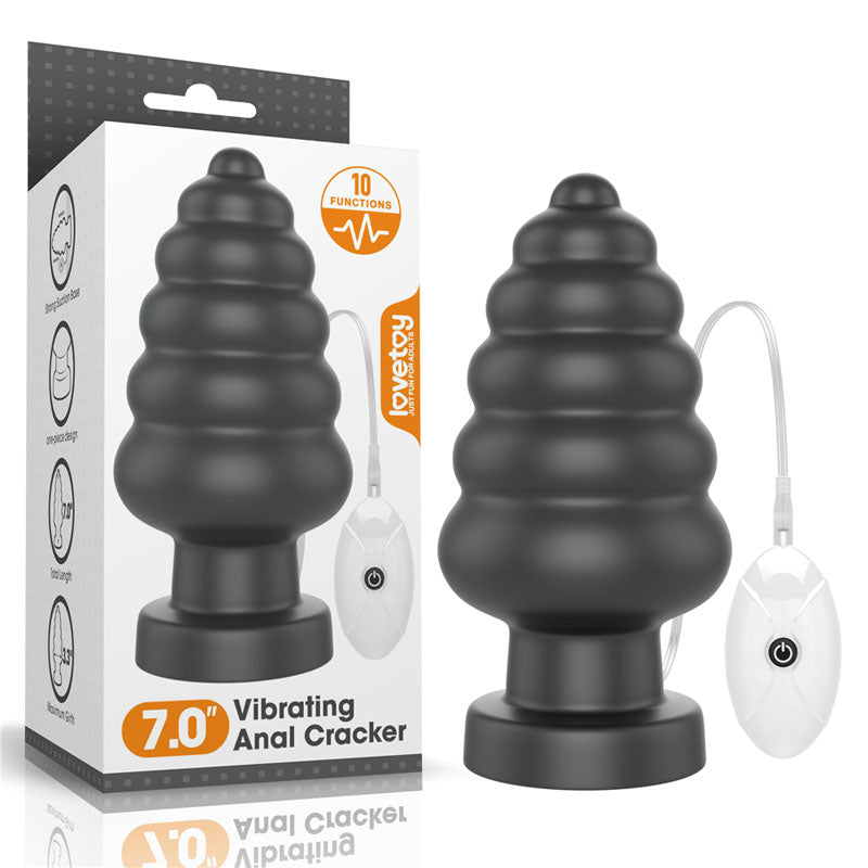 King Sized 7'' Vibrating Anal Cracker - Black 17.8 cm XL Vibrating Butt Plug