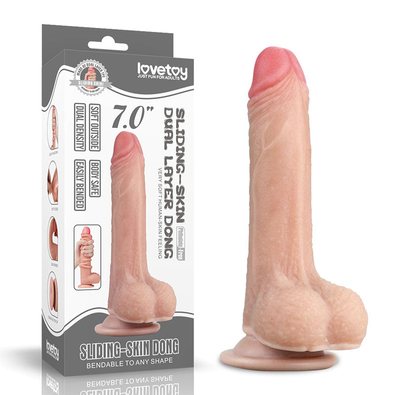 Lovetoy Sliding Skin Dual Layer Dong - Flesh 17.8 cm (7'') Dong with Flexible Skin