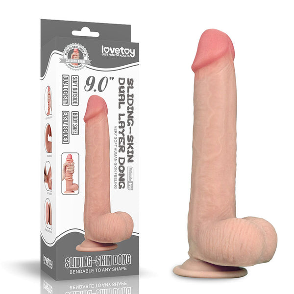 Lovetoy Sliding Skin Dual Layer Dong - Flesh 23 cm (9'') Dong with Flexible Skin
