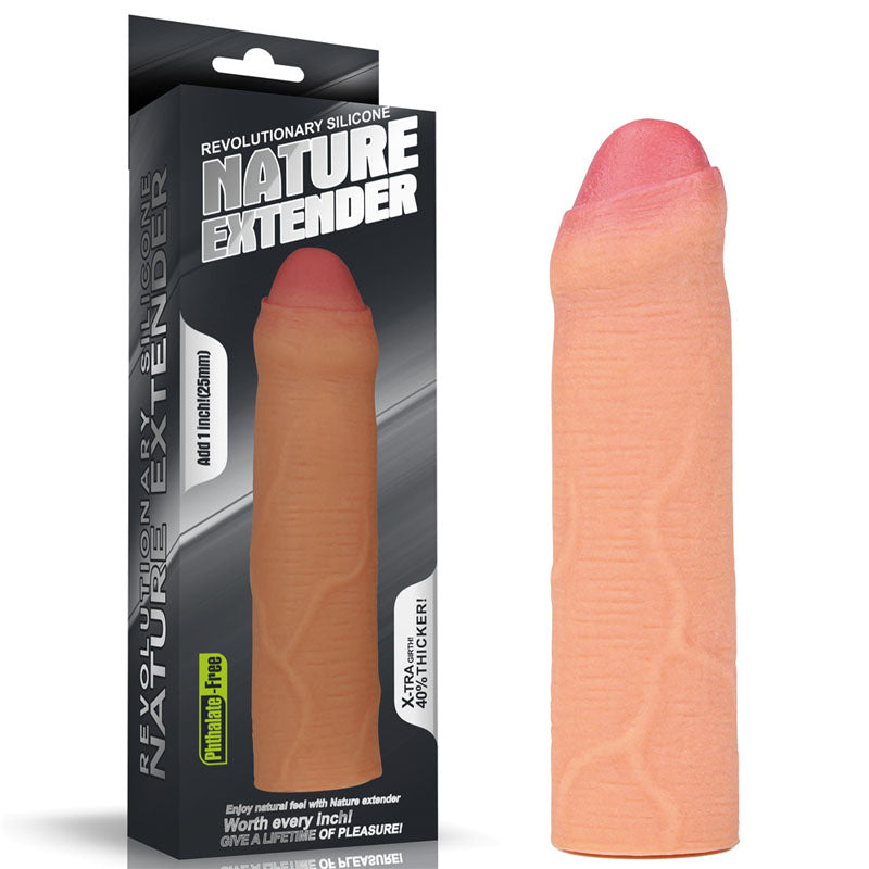 Nature Extender 1'' Silicone Uncut Sleeve - Flesh 2.5 cm Penis Extender Sleeve