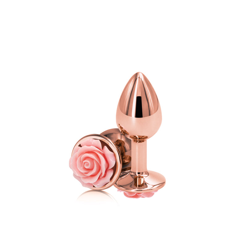 Rear Assets Rose - Small - Rose Gold 7.6 cm Metal Butt Plug with Pink Rose Base