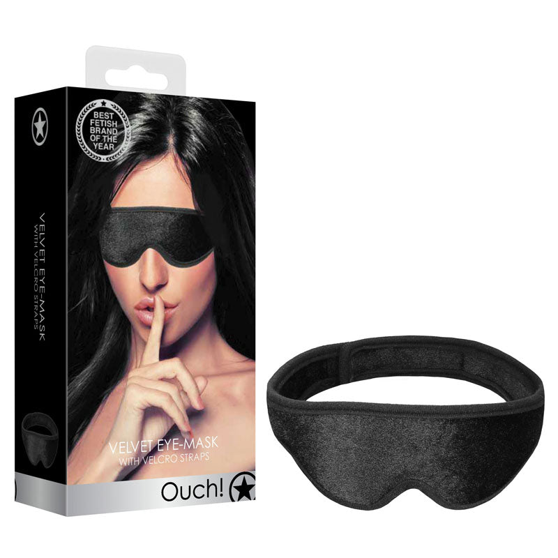 OUCH! Velvet & Velcro Adjustable Eye Mask - Black Restraint
