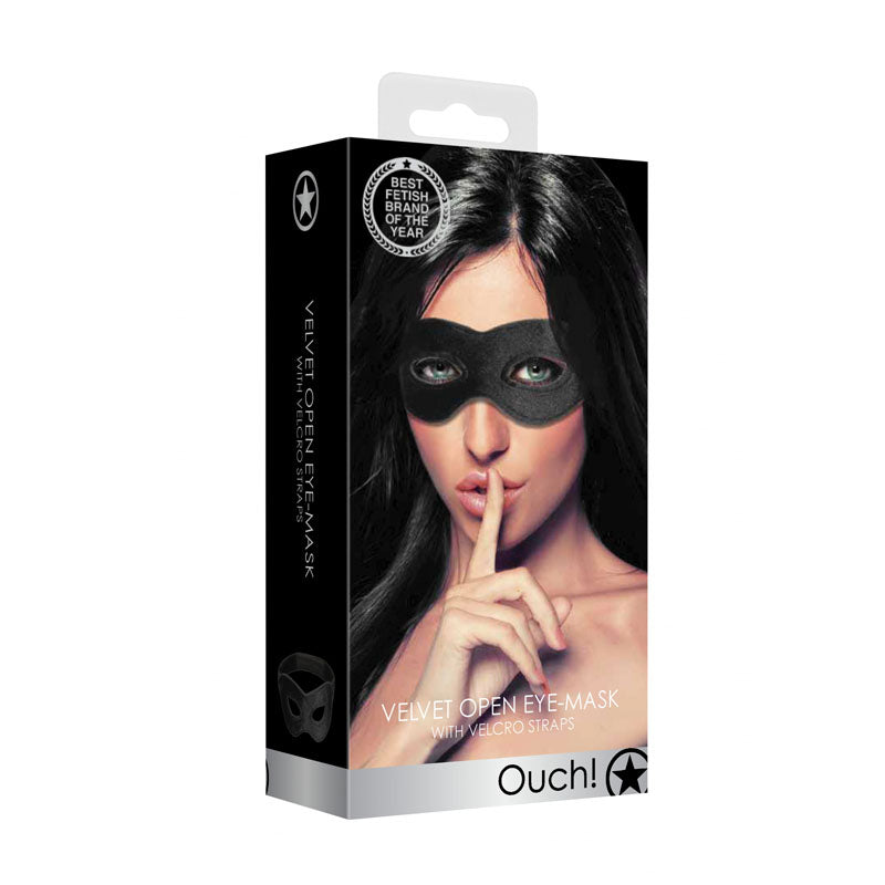 Ouch! Velvet & Velcro Adjustable Open Eye Mask - Black Restraint