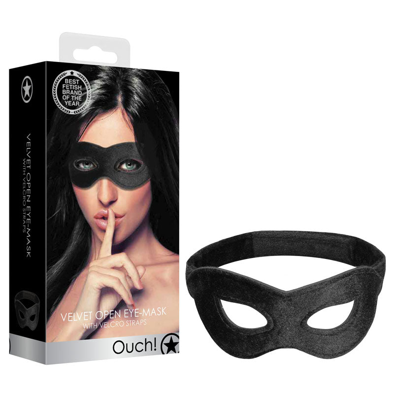 Ouch! Velvet & Velcro Adjustable Open Eye Mask - Black Restraint