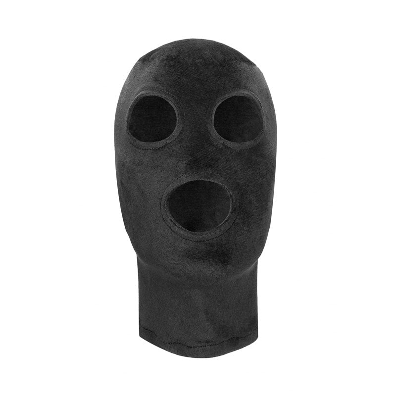 Ouch! Velvet & Velcro Mask with Eye and Mouth Opening - Black Hood
