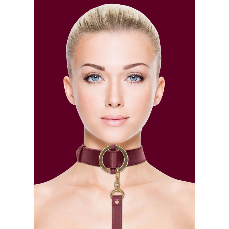 OUCH! Halo - Collar With Leash - Burgundy Restraint