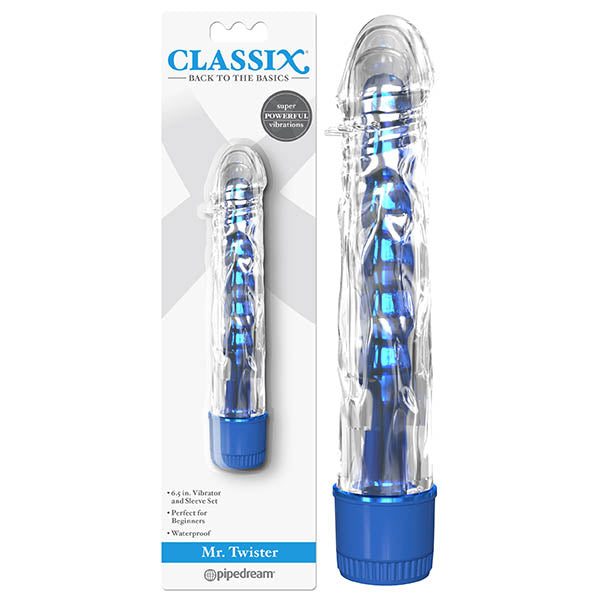 Classix Mr Twister - Metallic Blue 16.5 cm (6'') Vibrator with Clear Sleeve