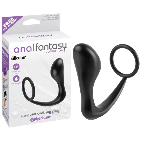 Anal Fantasy Collection Ass-gasm Cock Ring Plug - Black 10 cm (4'') Prostate Massager with Cock Ring