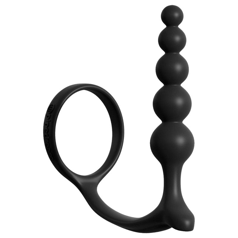 Anal Fantasy Collection Ass-Gasm Cockring Anal Beads - Black Cock Ring with Anal butt plug