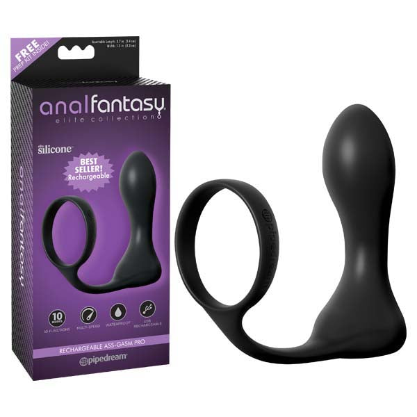 Anal Fantasy Elite Collection Rechargeable Ass-Gasm Pro - Black USB Rechargeable Vibrating Anal Plug with Cock