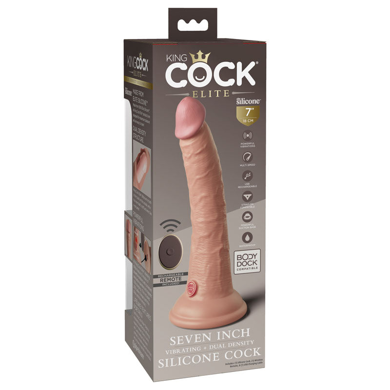 King Cock Elite 7'' Vibrating Dual Density Cock with Remote - Flesh 17.8 cm USB Rechargeable