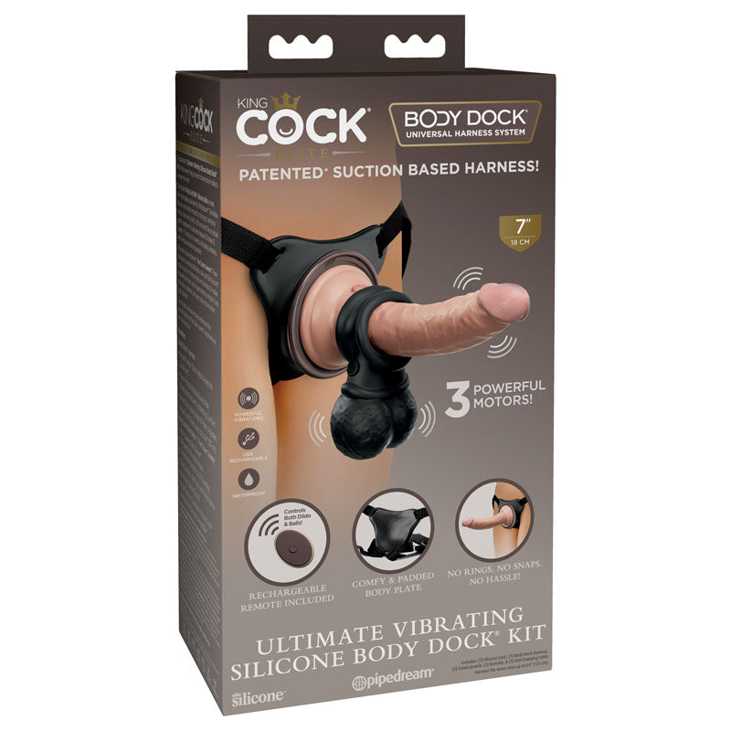 King Cock Elite Ultimate Vibrating Silicone Body Dock Kit - Body Dock Strap-On Harness with 17.8 cm