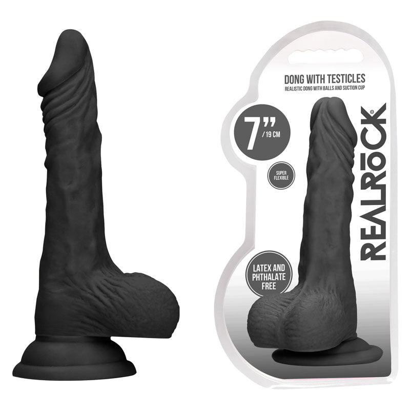 REALROCK 7'' Realistic Dildo With Balls - Black 17.8 cm Dong