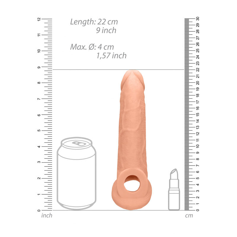 REALROCK 9'' Realistic Penis Extender with Rings - Flesh 22.9 cm Penis Extension Sleeve