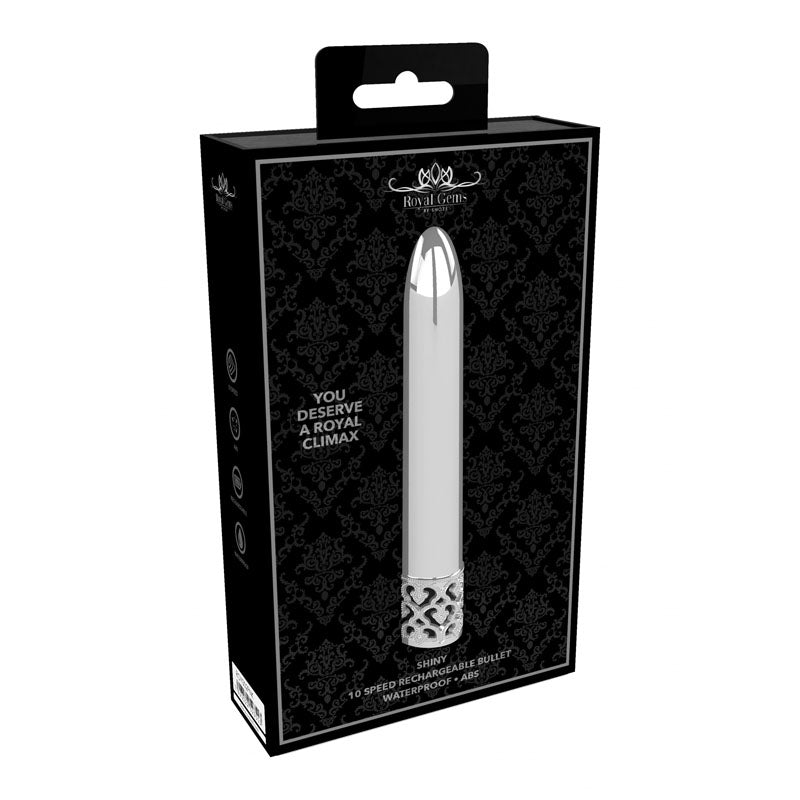 ROYAL GEMS Shiny - ABS Rechargeable Bullet - Silver 10.8 cm USB Rechargeable Bullet