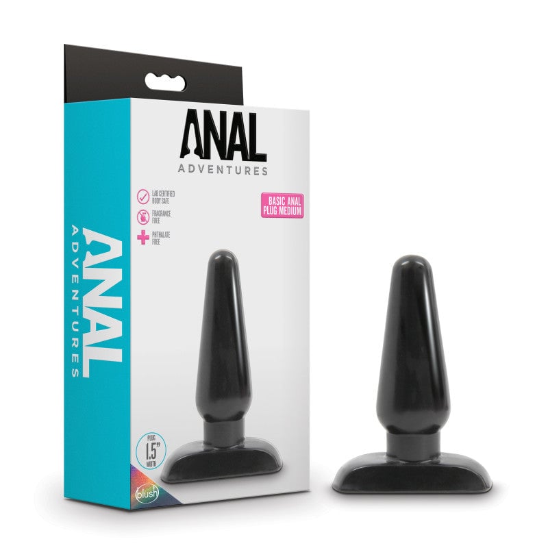 Anal Adventures Basic Anal Plug - Medium - Black 12 cm Butt Plug A$19.49 Fast