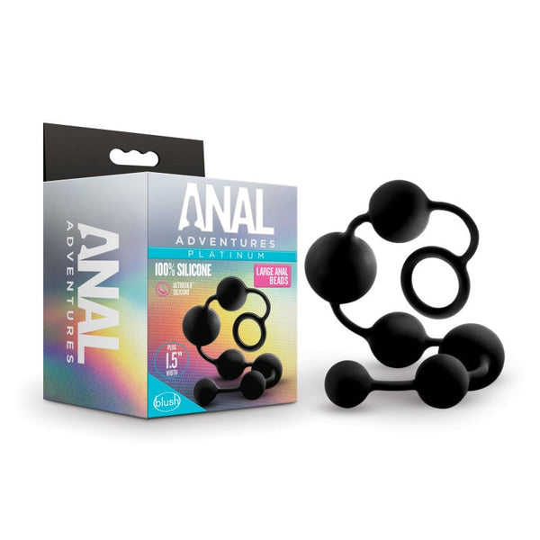 Anal Adventures Platinum Silicone Large Anal Beads - Black 40 cm Large Anal