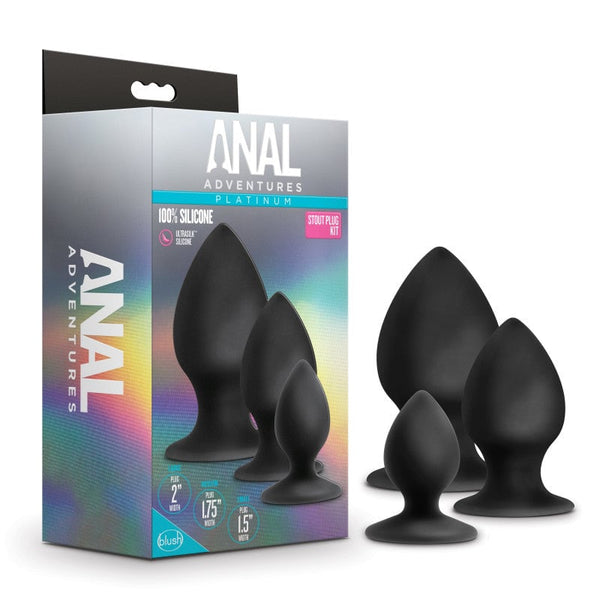 Anal Adventures Platinum Anal Stout Plug Kit - Black Butt Plugs - Set of 3 Sizes