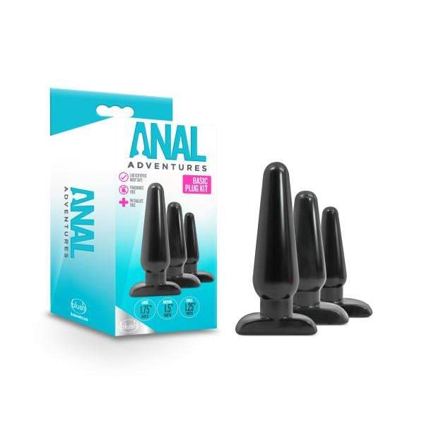 Blush Novelties Anal Adventures Basic Plug Kit - Black Butt Plugs - Set of 3