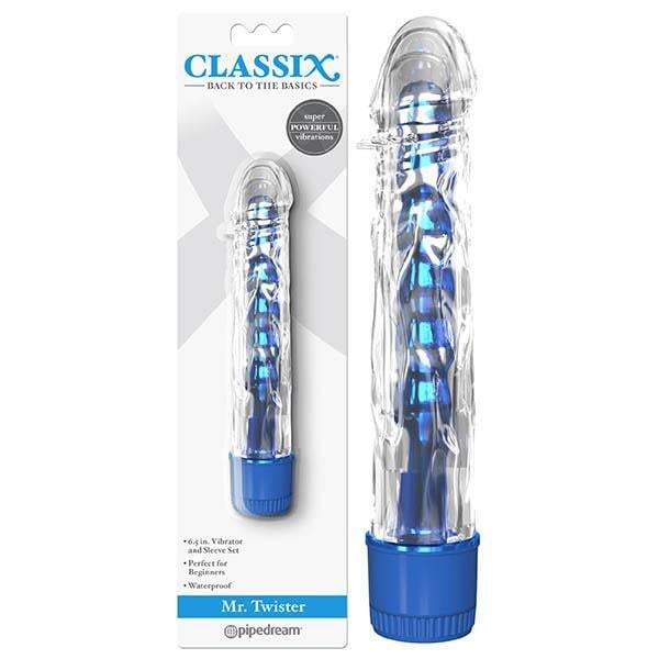 Classix Mr Twister - Metallic Blue 16.5 cm (6’’) Vibrator with Clear Sleeve