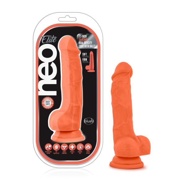 Neo Elite 7.5in Silicone Dual Density Cock with Balls Neon Orange A$58.82 Fast
