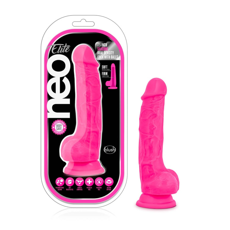 Neo Elite 7.5in Silicone Dual Density Cock with Balls Neon Pink A$58.82 Fast