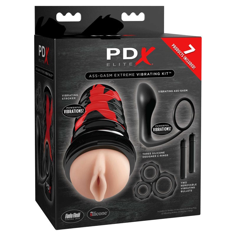 PDX Elite Ass-gasm Vibrating Kit - Black Male Kit - 11 Piece Set A$114.68 Fast